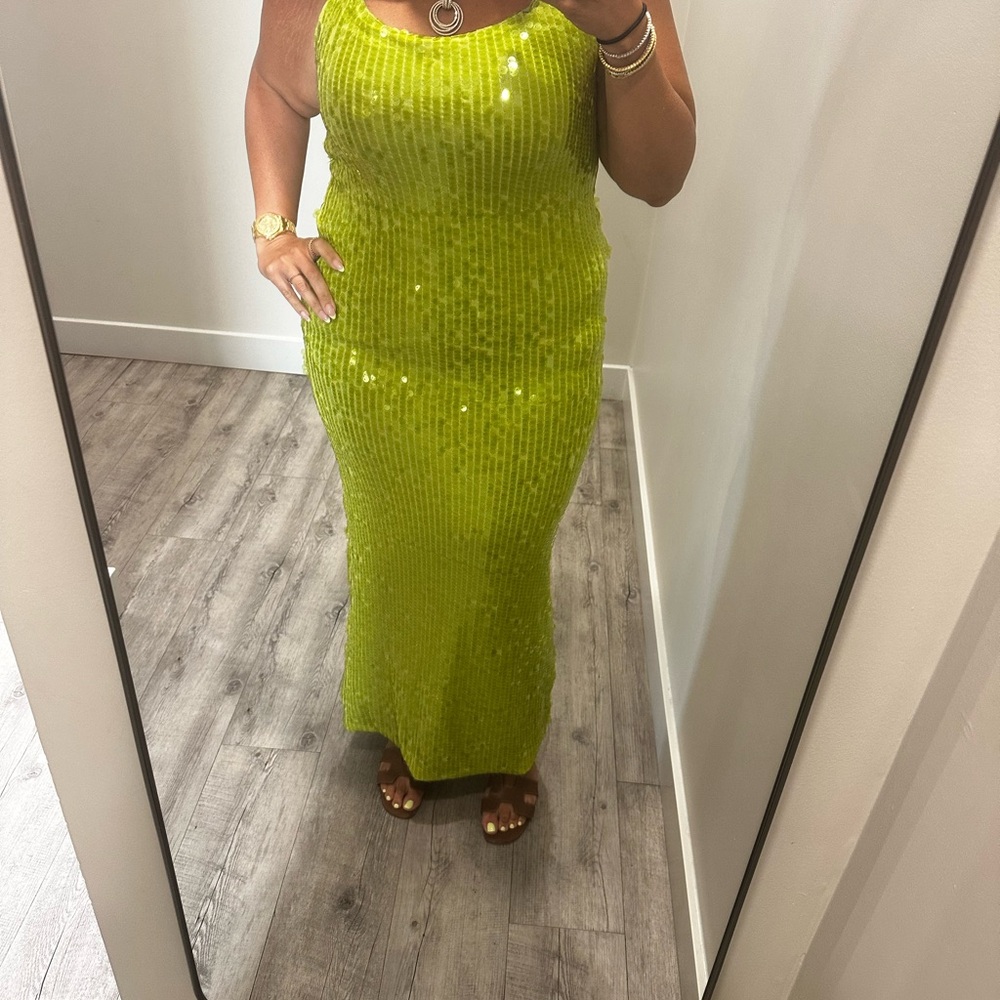 Elegant Lime Green Sequin Dress